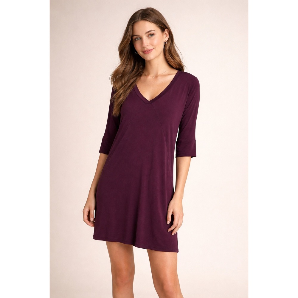 Abercrombie Fitch Plum V Neck 3/4 Sleeve Shift Dress Womens Size Small